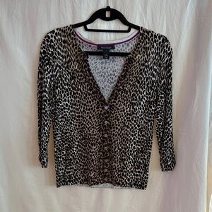 Size Small White House Black Market Animal Print Snap Cardigan Sweater